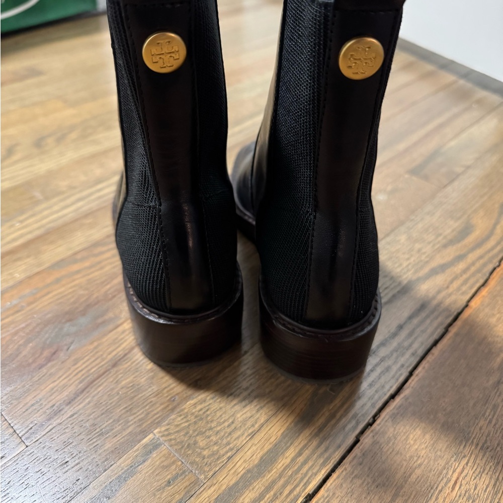Tory Burch Black Heeled Boots with Chunky Sole and Slip-On Design